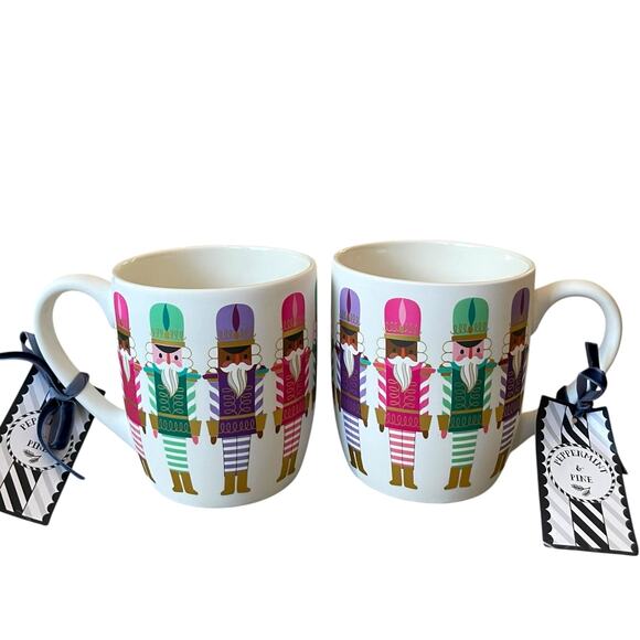 2pc Peppermint & Pine Christmas NUTCRACKER Soft Touch Mugs Pop of Color Holiday - Picture 1 of 13